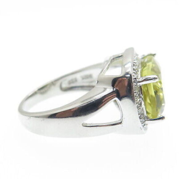 925 Sterling Silver Real Round-Cut Diamond & Lime Citrine Ring Size 7.25 - Picture 4 of 9